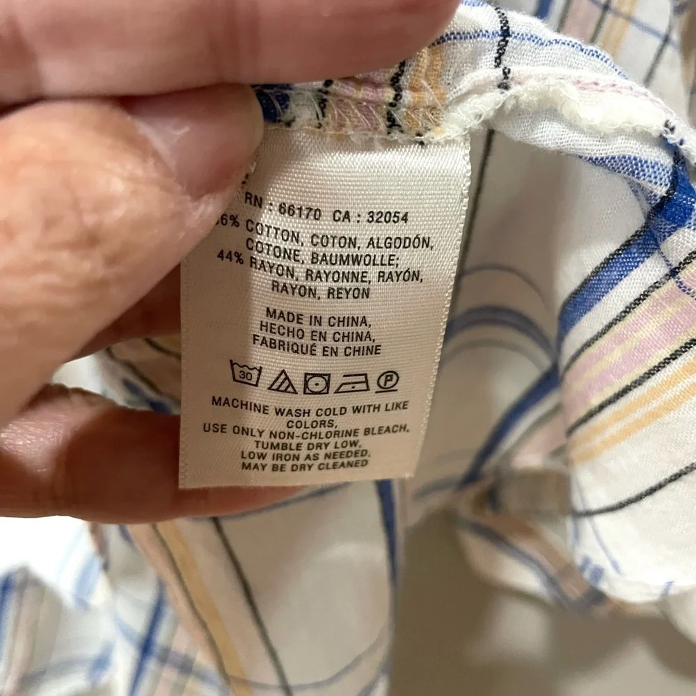 ANTHROPOLOGIE Maeve Plaid Ruffle Blouse Top Long Sleeve High Low Hem SZ 10 EUC - Picture 8 of 10